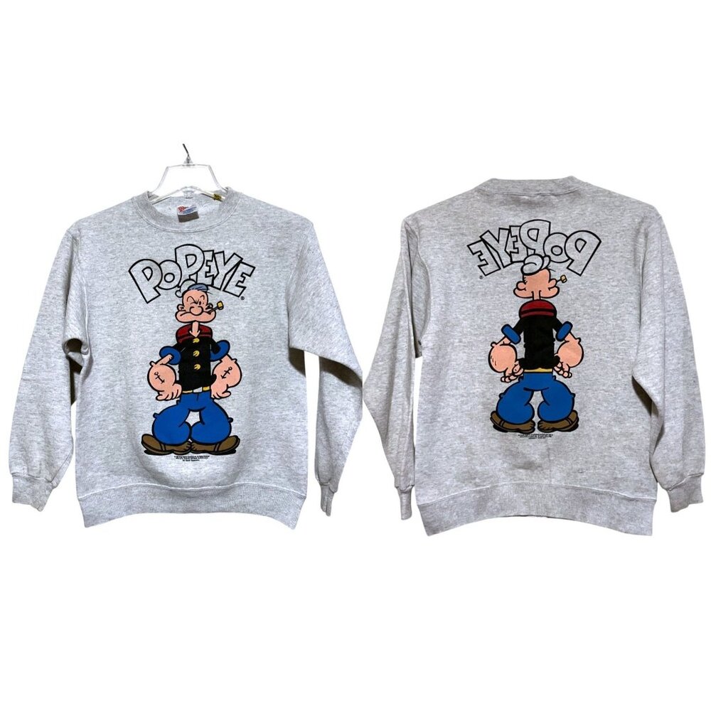 VTG Looney Tunes Sweatshirt M Popeye Double Sided Graphic Hanes Single Stitch